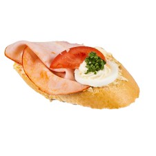 Chlebíček s debrecínskou pečení na bramborovém salátě
