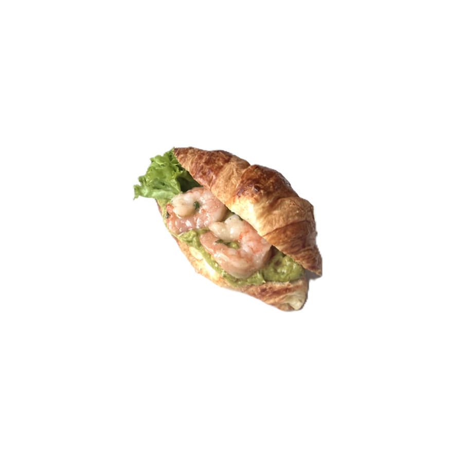 Mini croissant s marinovanými tygřími krevetami a avokádovým guacamole